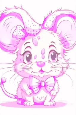 A drawing of a cute pink mouse with one bow on her head