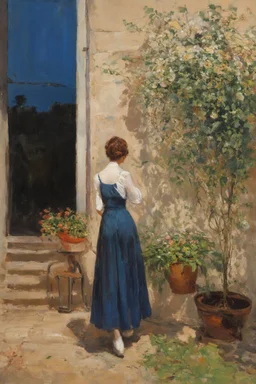 Night, one woman, house, vegetations, flowers, dirt, konstantin korovin, and juliette wytsman paintings