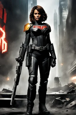 [Dredd] News of her arrival spread like wildfire, sparking curiosity and speculation among the citizens. Who was this mysterious figure? And what made Halle Berry worthy of standing alongside the legendary Judge Dredd? Berry's presence in the uniform represented more than just a passing of the torch. It symbolized the evolution of justice, a testament to inclusivity and the breaking down of barriers. Her arrival shattered preconceptions, reminding the people of Mega-City One that