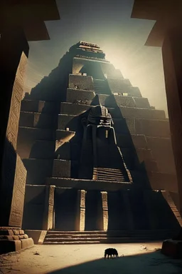 a giant looming shadow over an aztec temple