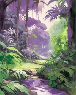 A light purple rainforest with atomic chameleons painted by John Singer Sargent