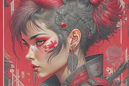 beautiful punk girl, hyper detailed, intricately detailed, illustration by <kilian eng> <Yoji Shinkawa>, darkred tones,