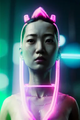 Ultra realistic portrait, Asian cyborg woman, samurai warrior :: symmetry photography, cyberpunk style, pink hair, glow makeup:: black samurai army, katana, japanese traditional ornaments, pink, white, black, glow eyes, cinematic, Ultra realistic, dark scene, soft color, highly detailed, unreal engine 5, RTX, ultra detail, 3d, finely drawn, high definition.