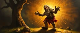master oil painting by Rembrandt, good afternoon clay golem in radiant whirlwind, in the style of disney