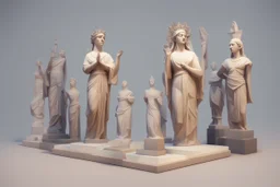 low poly model of people worshipping statues and idols