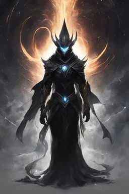 character design, concept art, god of black hole, space void black hole god entity, black void body, glowing eyes, cape of stars, black hole character design