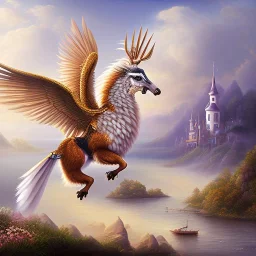 Oil painting, Pegasus, dolphin tail, full body, over ocean