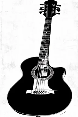 Old acoustic mariachi guitar black and white graphic Old acoustic mariachi guitar