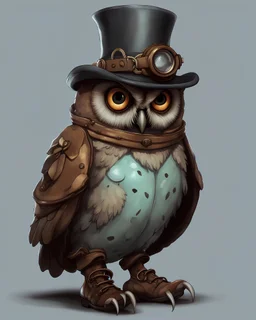 A steampunkan owl in a hat and boots, fantasy, dreamlike, surrealism, super cute, trending on artstation
