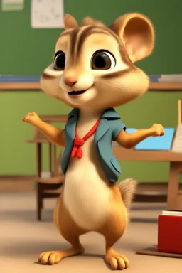 Cute 3d animated chipmunk, she is a teacher standing by the blackboard