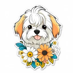 Cute dog flower Art Print sticker white background