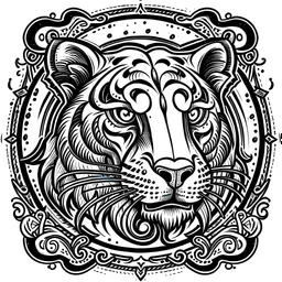 A simple line drawing of a panther head in old school tattoo style in black and white in frame