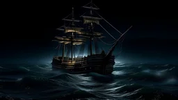 old ship in angery ocean at night help