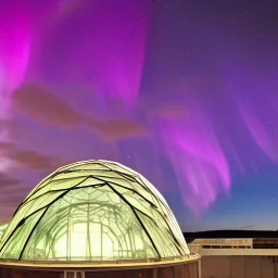 cité cosmique, dômes en verre, aurore boréale