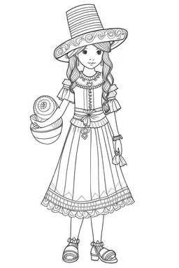 Outline art for coloring page OF FULL BODY OF A PERUVIAN BLONDE GIRL WITH A TOY SLINKY IN 1950, coloring page, white background, Sketch style, only use outline, clean line art, white background, no shadows, no shading, no color, clear