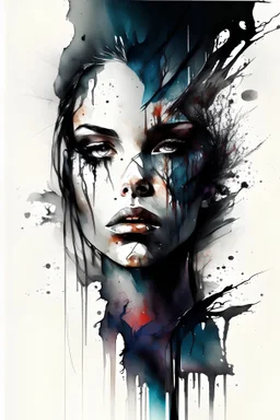 An abstract realism modern design with watercolo and beautiful portrait of an amazing women dark art horror