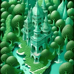 A mint color magical realm painted by MC Escher