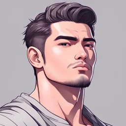 A man with masculine and strong features represents a successful, strong and unbreakable mentality ,Side shot of face and body , single man ,high quality , 8k , , in Kawaii style