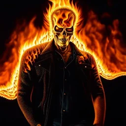 Ultra detailed fullbody Portrait in oil on canvas of GhostRider on fire ,extremely detailed digital painting, extremely detailed face,crystal clear eyes, mystical colors ,perfectly centered image, perfect composition, rim light, beautiful lighting,masterpiece,8k, stunning scene, raytracing, anatomically correct, in the style of Steve Jung and robert e howard and Wizyakuza and Ohrai Noriyoshi and Simon Bisley and uncannyknack.