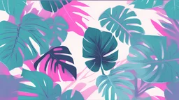 Generative AI illustration of neon Monstera deliciosa leaves growing in tropical forest for creative design elements
