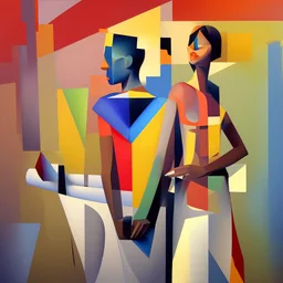 a painting of a man and a woman, a cubist painting by Keith Mallett, cg society, figurative art, cubism, fauvism, art