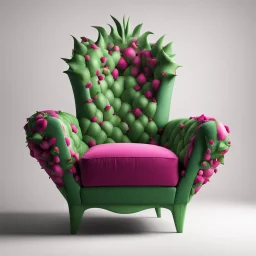 An armchair in the colors of dragon fruit with green on a light background to remove