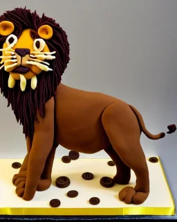 Lion king model made of cake with chocolate buttons