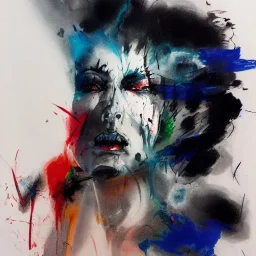 Fullbody portrait of an abstract angelic demon looking at a mirror, colorful charcoal painting, by yoji shinkawa on lsd, erratic brush strokes, sense of dread and death and blood, greg rutkowski, rough