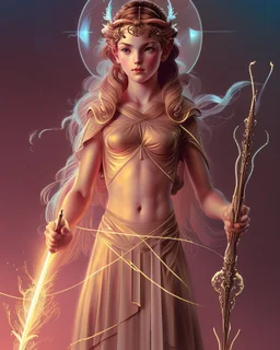 Portrait of young God Athena holding a Strong Magic Powerful Staff by Alex Ross, Disney, CGSociety, Carne Griffiths, Leonardo DaVinci, James Christensen character design, digital illustration, detailed sky background, Norman Rockwell, 32k resolution, Lou Xaz, cinema 4d