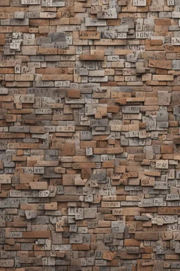 A brick wall made up of words and letters of the English alphabet, Many letters, abstraction. A high-resolution image of 8 K.