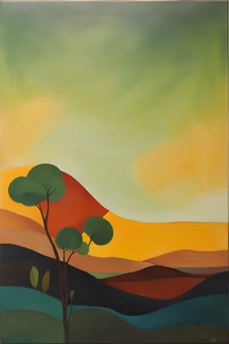 Eco-Minimalism" - Depict the idea of sustainability and eco-consciousness in a minimalist painting that incorporates organic shapes and earthy colors , vibrant rich dark colors,