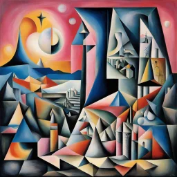 Surreal Cubist Dreamscape; by Picasso, pink floyd album cover, Chagall