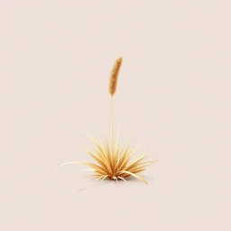 Isolated concept art of low poly stylized alien dry single leaf grass on a plain neutral background.