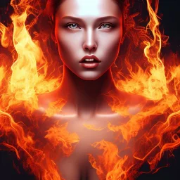 Portrait of a Lady on Fire, hyper realistic, illustrated,