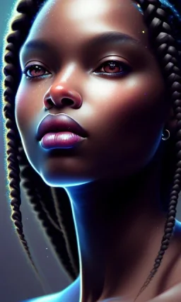 black girl, cute, beautiful, braids, head and shoulders portrait by Greg Rutkowski