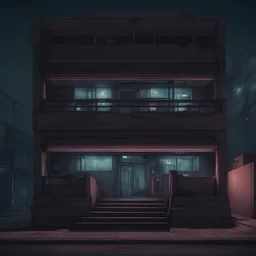 straight front view of cyberpunk building at night