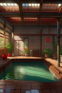 a realistic bathhouse inspired by the one from Spirited Away, set in rural Australia