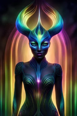 A stunning full body photo of a strange land creature made of aurora borealis, glowing, nene thomas, volumetric atmosphere, best quality, sharp focus, highres, vibrant intricate, insanely detailed, breathtaking, precise lineart, comprehensive cinematic, max detail, 4k uhd, digital art, adward winning, trending on artstation, dynamic pose