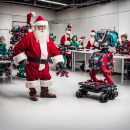 Santa Claus testing robots to work with elves