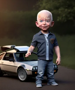 jeff bezos toddler, full body, delorean, dramatic lighting, hyper realistic