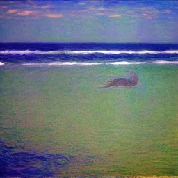 Portrait of a sea monster in Chicago Lake Michigan in monet’s style