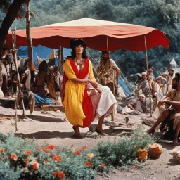 [Jason and the Argonauts (1963)] In the heart of a bustling Gypsy encampment Svetlanathe charismatic Gypsy Leader, sits beneath a brightly colored canopy. Her dark eyes, filled with wisdom and authority, scan the surrounding commotion. As the Gypsy Guide, Raul, approaches her with a determined stride, she senses his urgency and beckons him to join her.