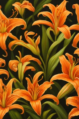 Orange Tiger Lily Flower Oil Painting inClock