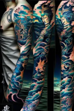 Tattoo sleeve god zodiac sign aquarius ukiyo-e