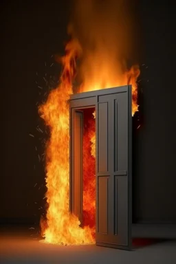 A lot of fire in a door shape 3d nachral