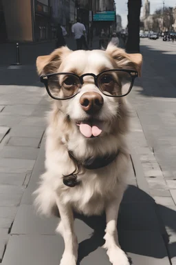 english dog wirh eyeglasses reads the newspaper