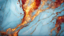 Hyper Realistic Light-Blue & Golden-marble-background with glowing-embers & maroon-scratch-marks vignette-effect