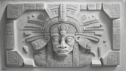 futuristic, realistic, mayan drawings on white stone