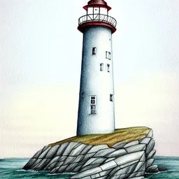 A colored pencil drawing of the granite lighthouse Lista Lighthouse in Norway