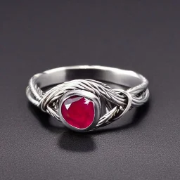 ruby signet ring with braided tungsten and titanium, braided band, brushed steel, men's jewellery